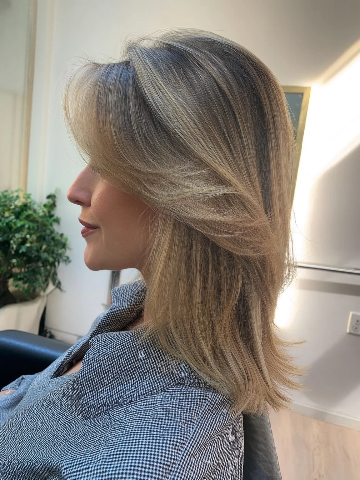 Medium Golden Sandy Blonde Layers with Straight Texture